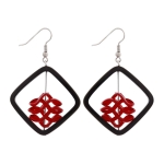 earrings, black square, red spiral bead