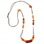 necklace, beads, brown-orange, 90cm