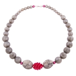 necklace round beads grey/pink 60cm
