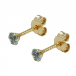 stud earrings 3mm synthetic aquamarine 9k gold
