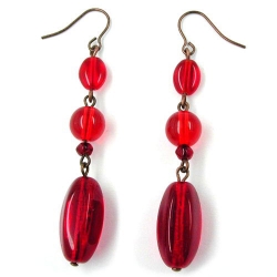 hook earrings glass beads red marbled