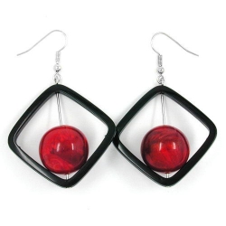 hook earrings square black with bead red 