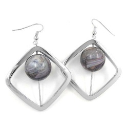hook earrings square silver coloured with bead grey