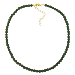 necklace, beads, 6mm, olive/ dull