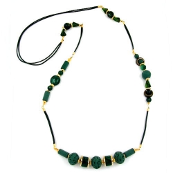 necklace, beads, dark-green matte, 100cm