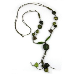 necklace, beads, green-brown 95cm