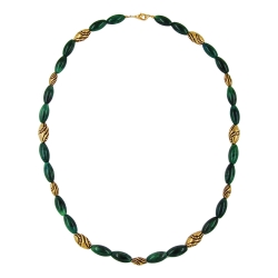 necklace, beads, green-marbled, 60cm