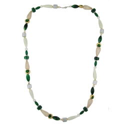 necklace, beads, mint-green & silver, 90cm