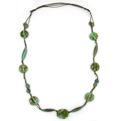 necklace, beads, turquoise-olive, 95cm