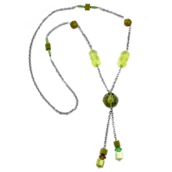 necklace, faceted beads, green, 90cm