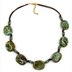necklace, fantasy beads, olive-green, 50cm