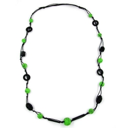 necklace, green and black, beads, 95cm