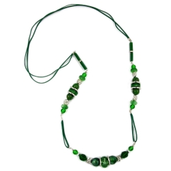 necklace, green, silver, 90cm