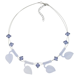 necklace leaf beads light blue on coated flexible wire 44cm