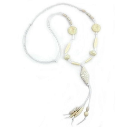 necklace, leafs beige, matte, 100cm