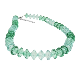 necklace, many faceted beads petrol-turquoise transparent