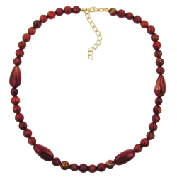 necklace, olive shaped, red marbled beads