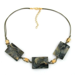 necklace, rectangular beads, grey/ beige marbled