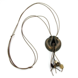 necklace, rings, antique brass, brown, 100cm