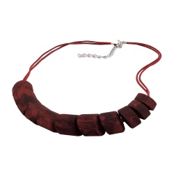 necklace, slanted beads, red marbled