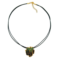 necklace, tree bark design, dark green/ gilded