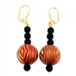 leverback earrings oriental style black red gold coloured - 01353