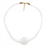 necklace, big bead, transparent/ gold - 02086