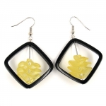 hoop earrings square black with twisted bead yellow  - 02405