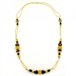 necklace, stone-pearl, yellow black, 90cm - 02451