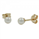 stud earrings 3mm freshwater cultured pearl 9k gold - 430553